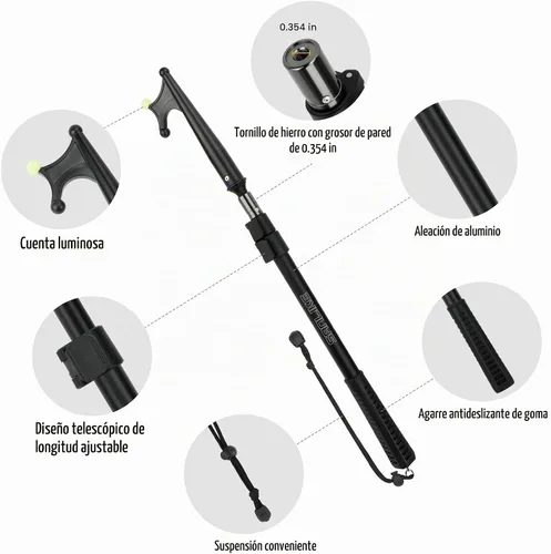 Vista 2 de SANLIKE Aluminum Boat Hook, 5 Section Telescopic Dock Pole, Black
