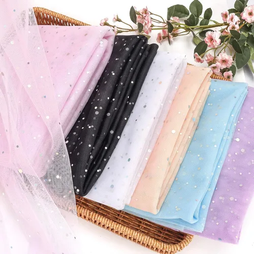 Vista 8 de HAVII Tela de tul negro con purpurina de 59 pulgadas x 2 yardas, tul con lentejuelas láser para faldas tutú, costura, manualidades, accesorios