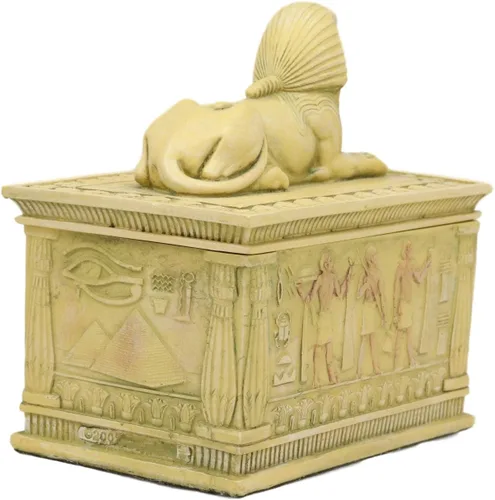 Vista 5 de Ebros - Caja rectangular decorativa con acabado arenisca de 4.25 pulgadas de largo, monumento clásico de Egipto, androesfinge con deidades