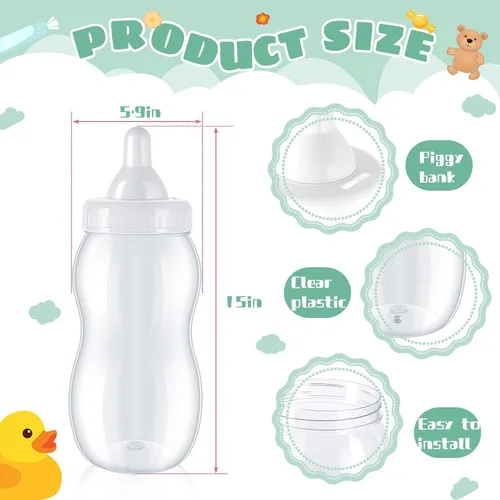 Vista 2 de Tessco for you - 2 botellas grandes de leche para bebé, rellenables, alcancía, contenedor de plástico para juegos y revelación de género, Blanco