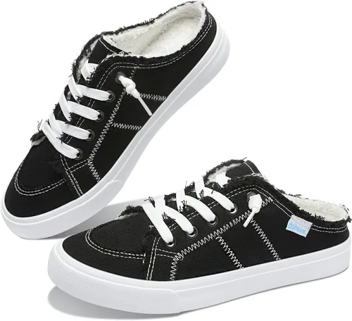 Vista 32 de Obtaom Sandalias de lona para mujer con espuma viscoelástica Clipper, tenis de moda, cómodas, fáciles de poner, sandalias sin tacón para mujer Beige