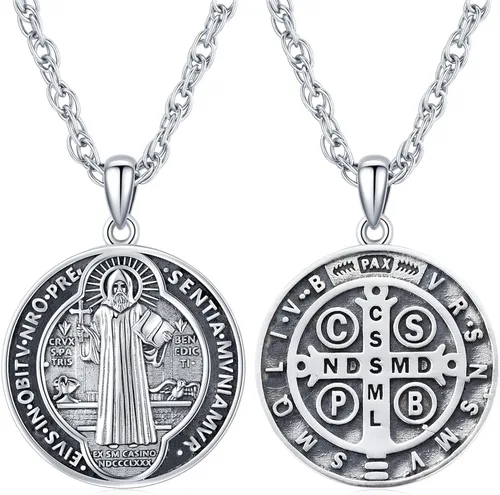 Vista 14 de Aniu 925 Sterling Silver Saint Medal Necklace Religious Amulet Jewelry Gift Concha de abulón - Redondo - Collar de San Cristóbal - H