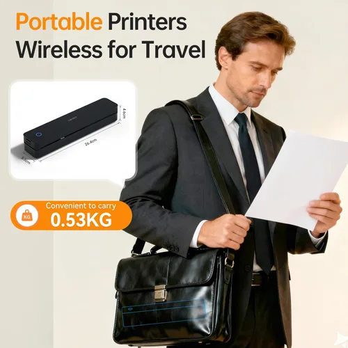 Vista 4 de PRT Impresora portátil inalámbrica para viajes, impresora térmica sin tinta para uso doméstico, viene con funda de transporte y 200 hojas de papel