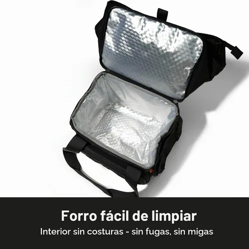 Vista 6 de Lonchera aislada de doble compartimento, con 2 compartimentos a prueba de fugas y tapa enrollable, lonchera de 13L para el trabajo (Negro)