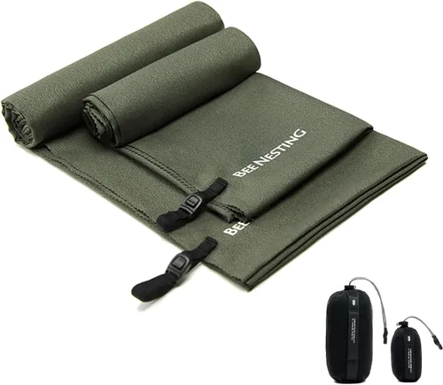 Vista 51 de Bee Nesting Toalla ultraligera de secado rápido – Paquete de 2 toallas de microfibra medianas y pequeñas con bolsillo compacto plegable para viajes