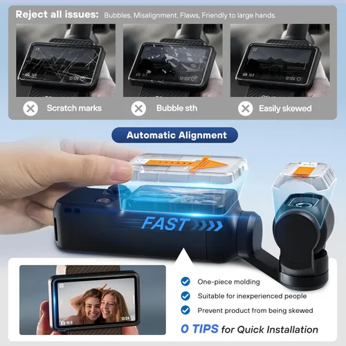 Vista 2 de Tomat AR - Protector de pantalla para DJI Osmo Pocket 4/Pocket 3, 2 unidades Auto-Align Install Kit, Anti Reflective, HD Tempered Glass, Screen