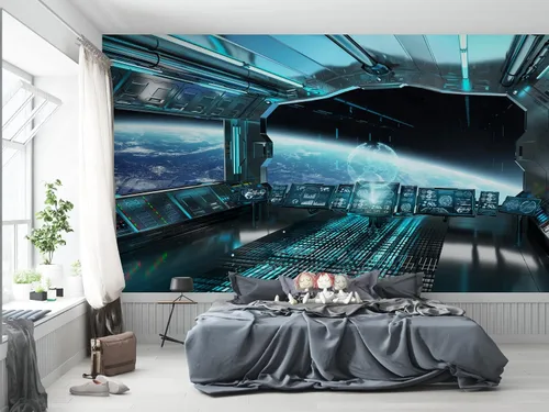 Vista 9 de Niwo ART - Mural de pared Astronauts Explorando Asteroid Spaceship B, Universe Papel tapiz autoadhesivo grande autoadhesivo (64 x 96 pulgadas)