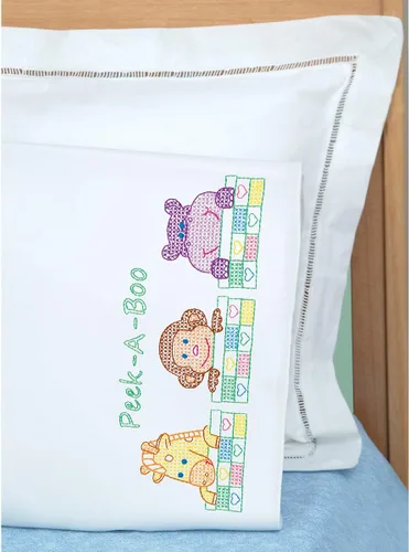 Vista 2 de Jack Dempsey Needle Art 1605124 - Funda de almohada para niños, con acabado de borde Perle, 20 x 30 pulgadas, color blanco
