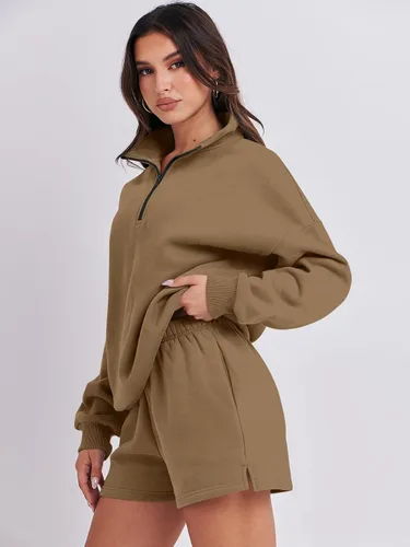 Vista 4 de Prinbara Women 2 Piece Outfits Fall Clothes Set Sweatsuit Oversized Half Zip Casual Short Set Lounge 2023 Trendy Sweat