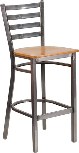 Vista 20 de Flash Furniture HERCULES Series - Taburete de bar de metal con revestimiento transparente para restaurante, asiento de madera de cerezo Asiento