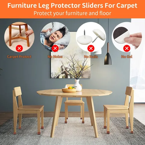 Vista 4 de Deslizadores de silla para suelos alfombrados, 16 piezas deslizantes redondos para muebles, protectores de patas de silla para alfombra, hacen que