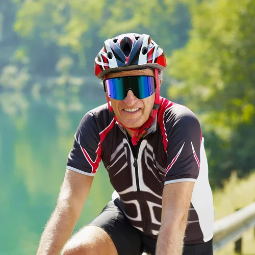 Vista 2 de FEISEDY Gafas de sol deportivas para ciclismo, gafas de béisbol para jóvenes, adolescentes, protección UV400 B2974 Negro-Azul