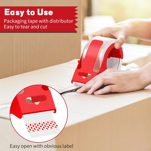 Vista 11 de Cinta de embalaje transparente resistente con dispensador, 2 rollos de cinta de envío fuerte y duradera, cinta de embalaje de 1.88 pulgadas x 55