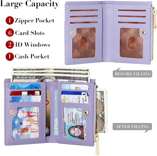 Vista 2 de OIDERY Cartera pequeña con tarjetero para mujer, billetera compacta plegable con ventana de identificación, cartera para mujer con cremallera