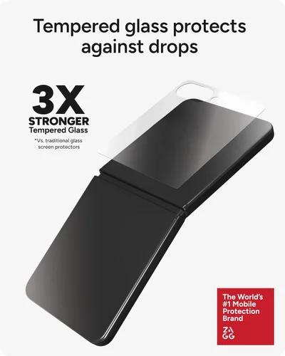 Vista 3 de ZAGG Glass+ - Protector de pantalla para Samsung Galaxy Z Flip7 (solo pantalla frontal), 3 veces más fuerte, resistente a los arañazos, resistente a