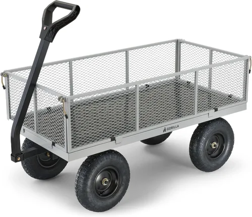 Vista 12 de Carro utilitario Gorilla Carts resistente de acero con lados desmontables y neumáticos de 13 pulgadas con capacidad de 1200 lb, Negro