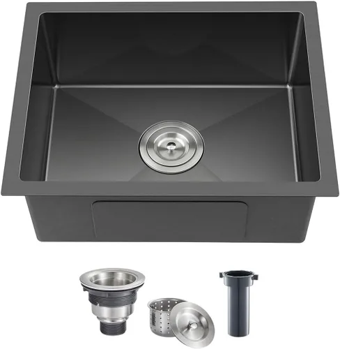 Vista 12 de Fregadero de cocina empotrado de 15 x 15 pulgadas, fregadero de barra de cocina de acero inoxidable T-304 hecho a mano de cuenco único o pequeño