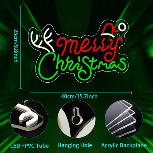 Vista 5 de Letrero de neón de Feliz Navidad, letreros de neón regulables JGHTURIE para decoración de pared, letrero iluminado para fiesta de Navidad, bar