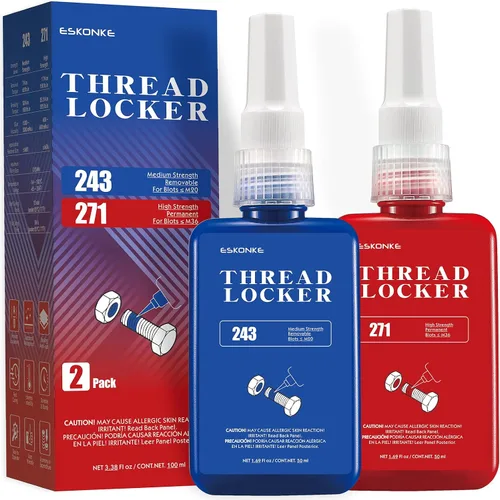 Vista 10 de ESKONKE Paquete de 3 Fijador de Roscas Azul 243 + Rojo 271 Removible y Permanente de Bloqueo 5.07 Fl oz Tuercas y Pernos Sellador de Roscas y Cierre