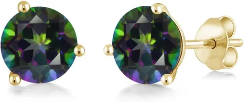 Vista 27 de Gem Stone King Aretes de oro de 14 quilates, 0.236 in, piedra natal redonda, Martini, 3 puntas, aretes de oro para mujer