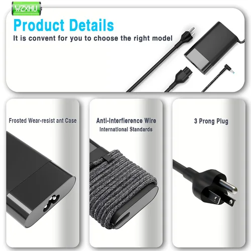 Vista 4 de WZXHU Nuevo Cargador Delgado de 65W para Laptop Compatible con HP Probook 450 650 640 G5 G4 G6 G7, EliteBook 840 850 G3 G4 G5 G8 G9, Pavilion Envy
