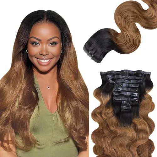 Vista 51 de Lashey Extensiones de cabello humano con clip, sin costuras, #1, color negro azabache, extensiones de cabello humano real, extensiones de cabello
