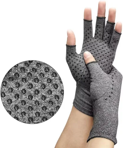 Vista 8 de Guantes de compresión elásticos sin dedos para aliviar el dolor de manos con pantalla táctil, guantes de compresión de medio dedo, guantes