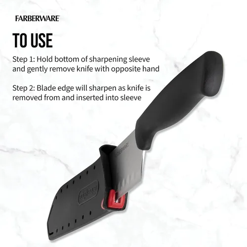 Vista 4 de Farberware Edgekeeper – Cuchillo Santoku de 5 pulgadas con funda autoafilable, cuchillo de cocina de acero inoxidable de alto carbono con mango Negro