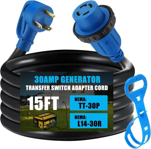 Vista 7 de Tellegloww - Adaptador de interruptor de transferencia de generador NEMA TT-30P a L14-30R de 10 pies
