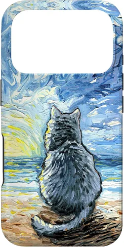 Vista 30 de Nebelung Gray Cat Starry Night Persian Russian Blue Art Case for iPhone 17