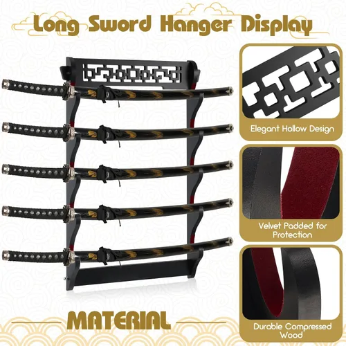 Vista 6 de Barydat Soporte de pared Katana para espada, soporte de pared Katana Samurai, estante de exhibición, regalos para la colección japonesa