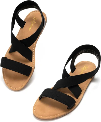 Vista 3 de Luffymomo Sandalias planas con correa elástica para mujer, zapatos clásicos de verano con punta abierta