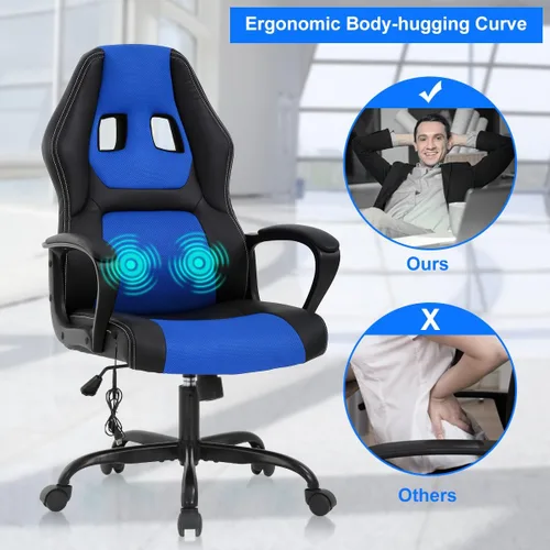 Vista 3 de Silla de juegos de PC, silla de oficina de masaje, silla de carreras, silla de escritorio ergonómica con soporte lumbar, silla ejecutiva ajustable