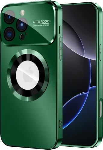 Vista 29 de MAKAVO Funda magnética para iPhone 12 Pro, compatible con MagSafe, protector de lente de cámara integrado, vista de logotipo, funda de teléfono a