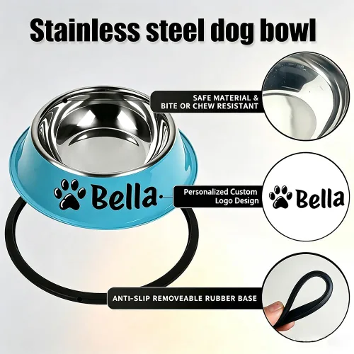Vista 5 de Cuenco personalizado para perros y gatos con nombre, base antideslizante