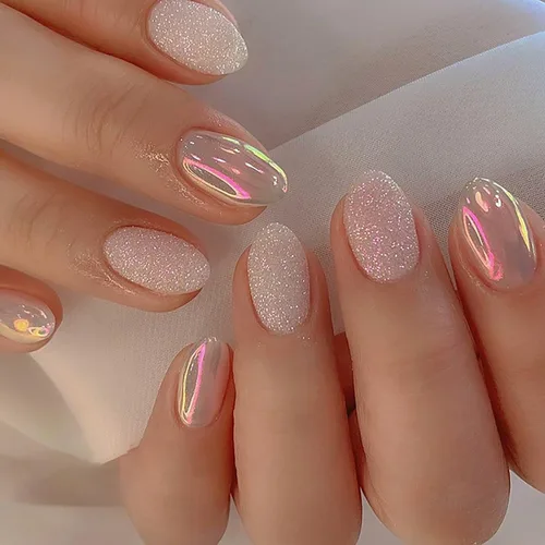 Vista 9 de Uñas postizas a presión con punta de almendra mediana, uñas postizas artificiales con diseño de líneas doradas, cobertura completa, reutilizables