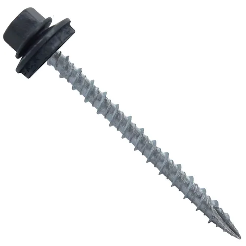 Vista 10 de 10 tornillos para techos de metal gris ABC de 2-1/2 pulgadas, cabezal de arandela hexagonal, arranque automático/roscado, arandela EPDM. 1 bolsa