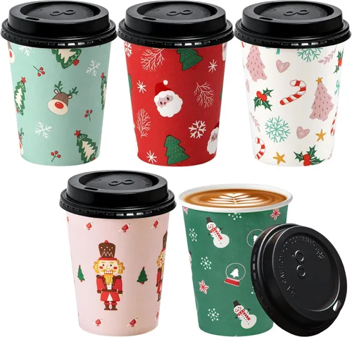 Vista 13 de Fit Meal Prep Paquete de 100 Tazas de Café Desechables de 4 oz con Tapas, Vasos de Papel Premium Para Llevar, Tazas de Café Caliente a Prueba
