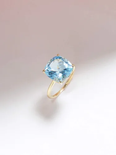 Vista 4 de YoTreasure Anillo audaz de oro amarillo sólido de 10 quilates con topacio azul cielo