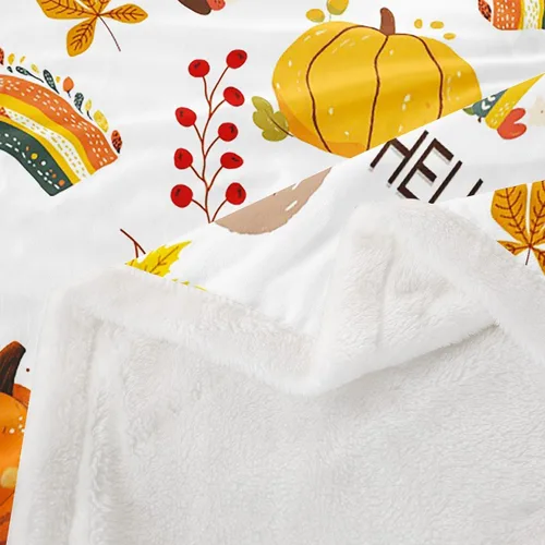 Vista 4 de Manfei Manta de otoño con diseño de hojas de calabaza, dibujos animados, arcoíris, zorro, oso, ciervo, para niños y niñas, manta de cosecha de otoño
