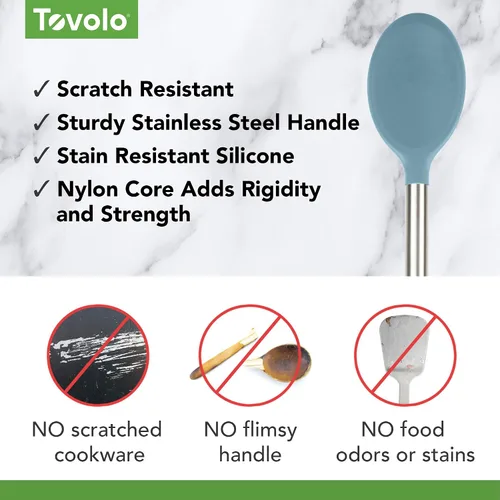 Vista 3 de Tovolo Cuchara mezcladora de silicona con mango de acero inoxidable, pizarra azul, apta para lavavajillas, resistente al calor, resistente a