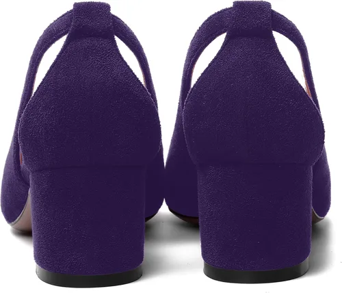 Vista 4 de MOVINSTEPS Vestido de bloque para mujer, sin cordones, de gamuza gruesa, puntiaguda, recortado, para oficina, tacón bajo, grueso, zapatos de tacón