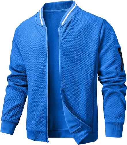 Vista 12 de Chaqueta casual para hombre, ajuste holgado, chaqueta ligera varsity bomber con cremallera