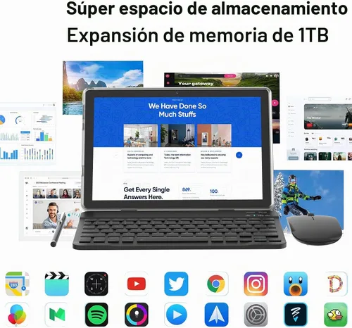 Vista 6 de Tableta Android 14 Tabletas 2 en 1 de 10 Pulgadas Tableta con Teclado, Ratón, Estuche, Lápiz Capacitivo, 10.1" Tab, 8GB+64GB, Soporte de Expansión