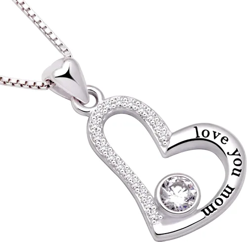 Vista 2 de Alov Jewelry - Collar con dije de corazón con circonita cúbica (plata de ley), con mensaje love you mom