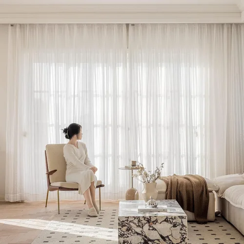 Vista 19 de 2 paneles de cortinas traslúcidas blancas de 54 pulgadas de largo, paneles transparentes de lino con textura para ventana, cortinas plisadas