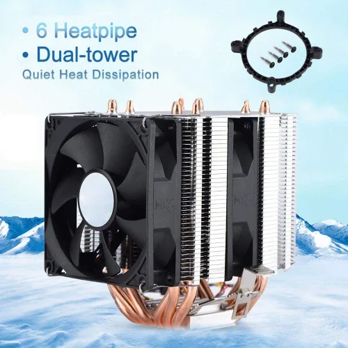 Vista 3 de Enfriador silencioso de CPU 800-2200 revoluciones/minuto CPU Cooler 6 Heatpipe disipación de calor adecuado para AMD, Intel 775, 1150, 1151, 1155