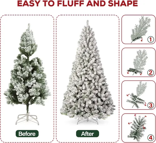 Vista 7 de Hykolity Árbol de Navidad flocado de nieve preiluminado de 6 pies con 200 Blanco cálido flocado