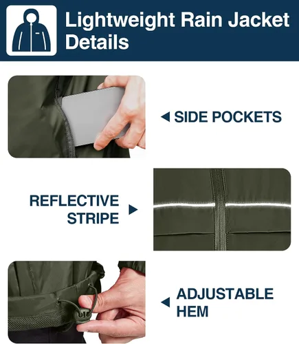 Vista 40 de SWISSWELL Chaqueta impermeable para hombre, rompevientos, ligera con capucha para uso diario casual