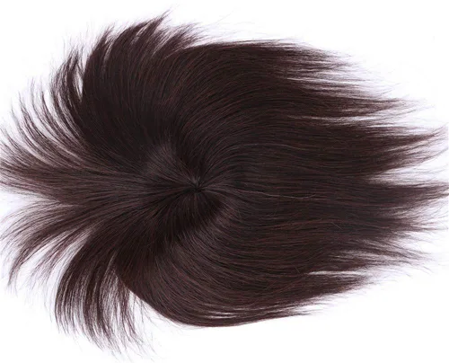 Vista 2 de Extensiones de cabello humano real con clip con flequillo, peluca para cabello fino para mujer (8 pulgadas, marrón oscuro)